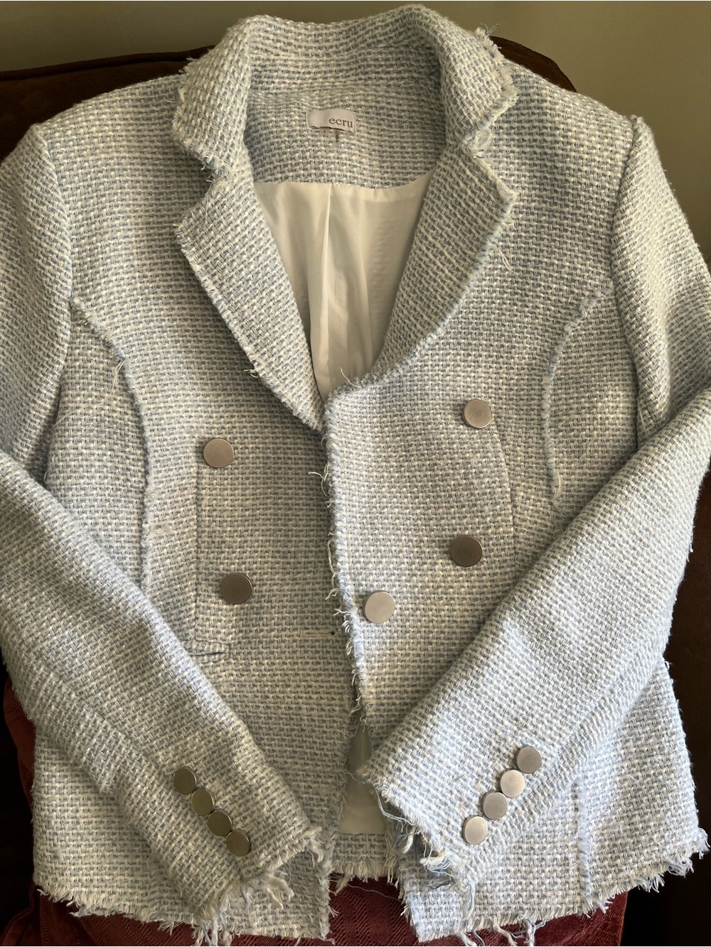 ecru Double-Breasted Textured Cream Blazer